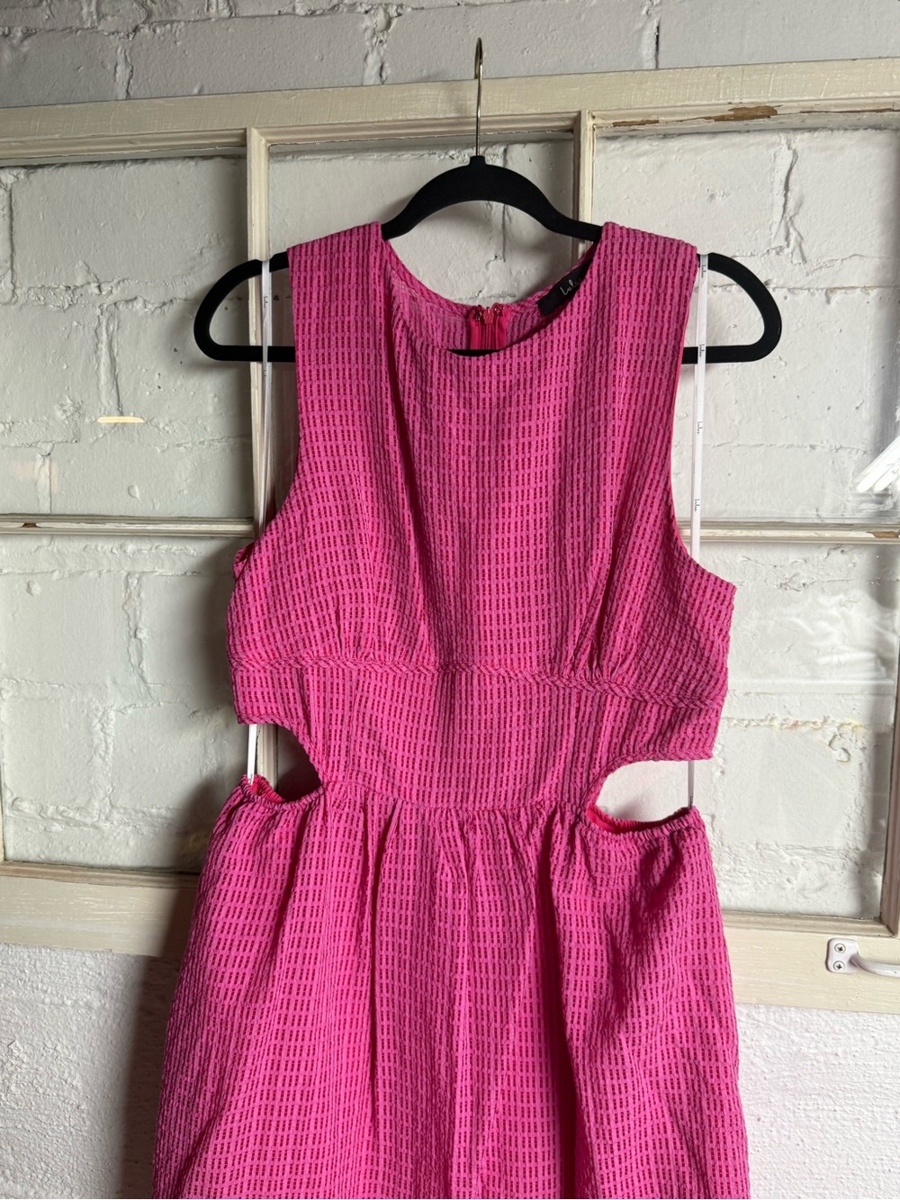 Lulu's Hot Pink Textured Cutout Midi Dress - Picture 4 of 13